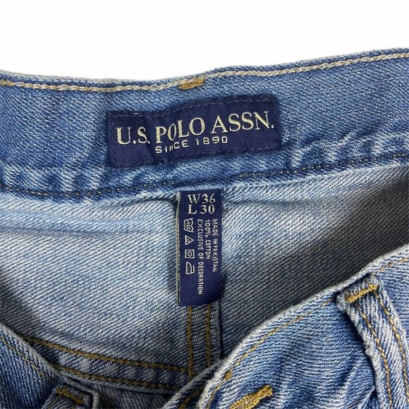 U.S. Polo‎ ASSN. USPA Jeans Men's 36x30 Distressed Light Wash Faded Logo Casual - Picture 4 of 8